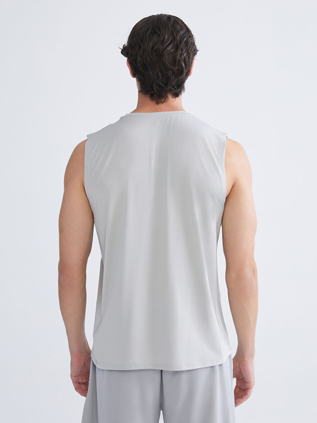 Gri Bisiklet Yaka Baskılı Erkek Kolsuz Tişört-3