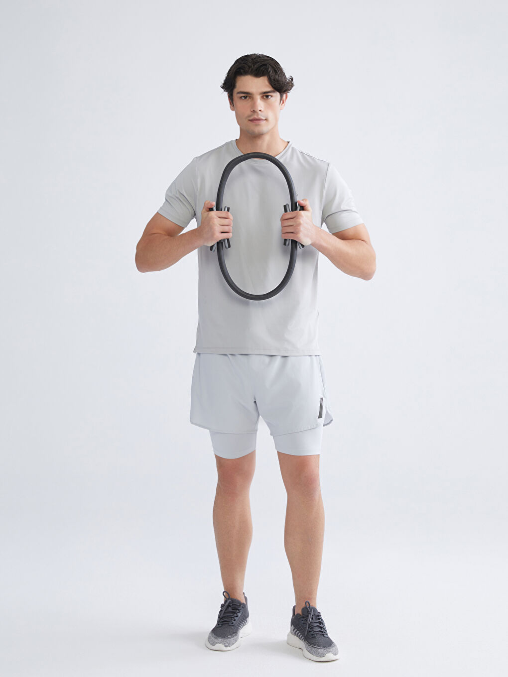 Gri Bisiklet Yaka Erkek Spor Tişört-1