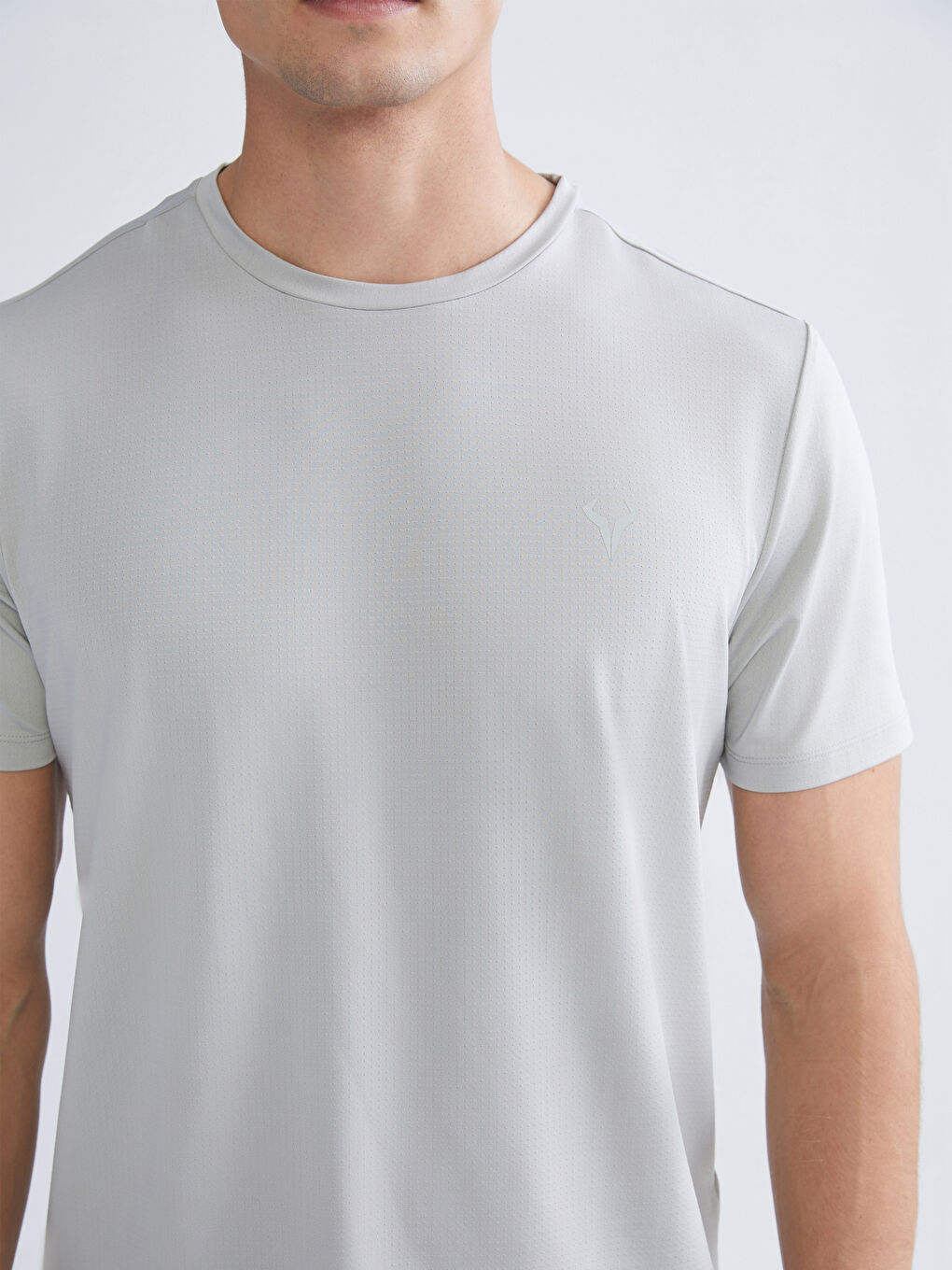 Gri Bisiklet Yaka Erkek Spor Tişört-2