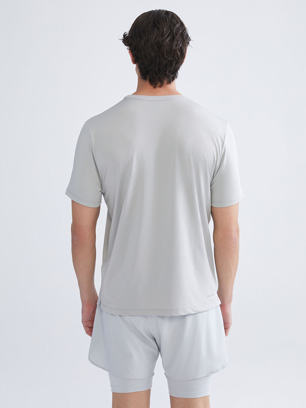 Gri Bisiklet Yaka Erkek Spor Tişört-3