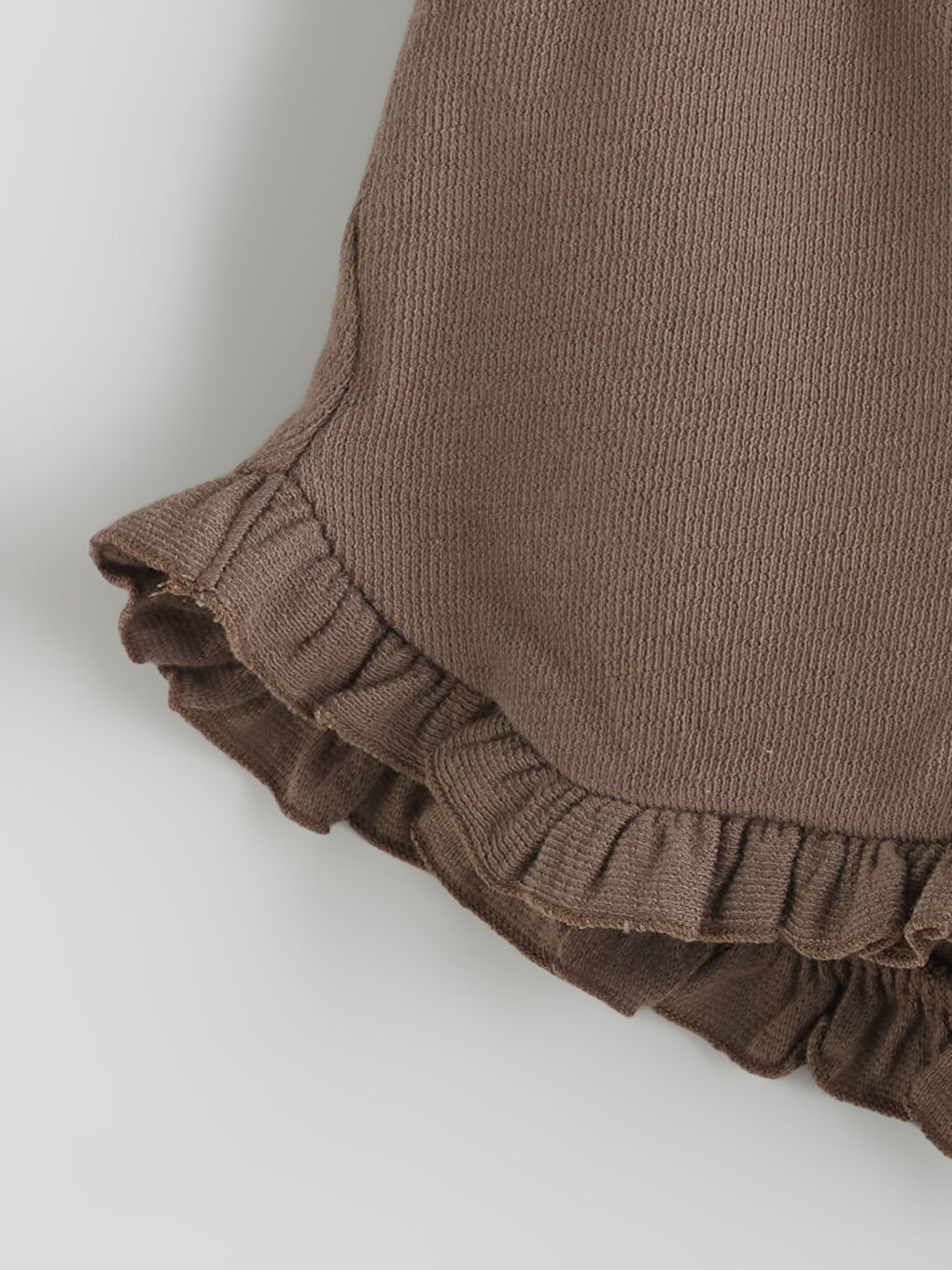 Kahverengi Beli Lastikli Basic Kız Bebek Şort 2'li-2