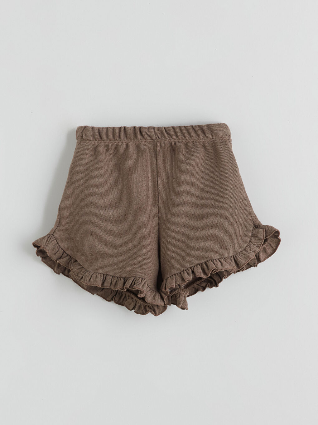 Kahverengi Beli Lastikli Basic Kız Bebek Şort 2'li-3