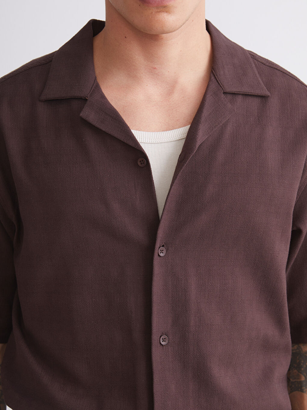 Kahverengi Regular Fit Resort Yaka Kısa Kollu Erkek Gömlek-2