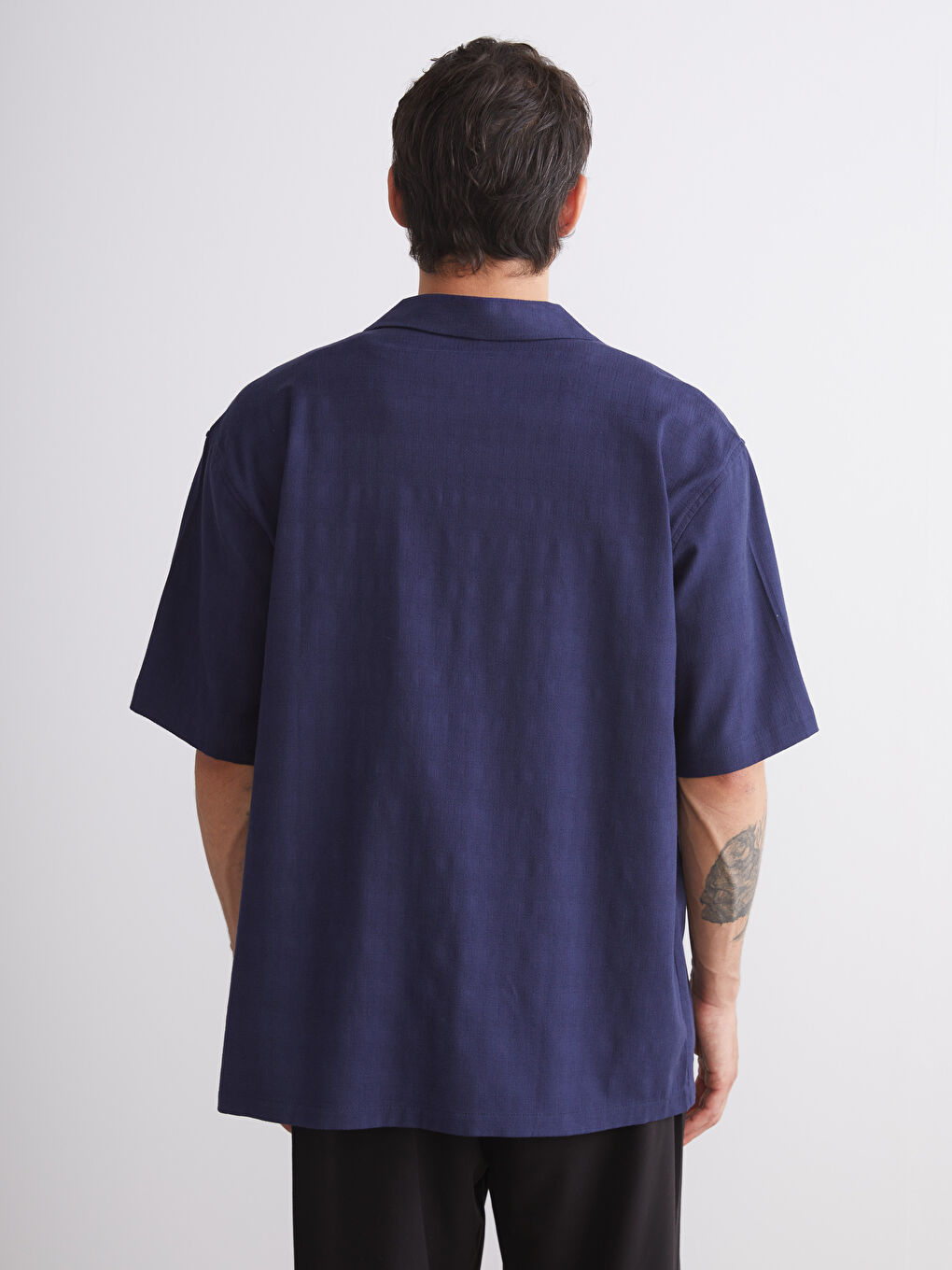 Lacivert Regular Fit Resort Yaka Kısa Kollu Erkek Gömlek-3