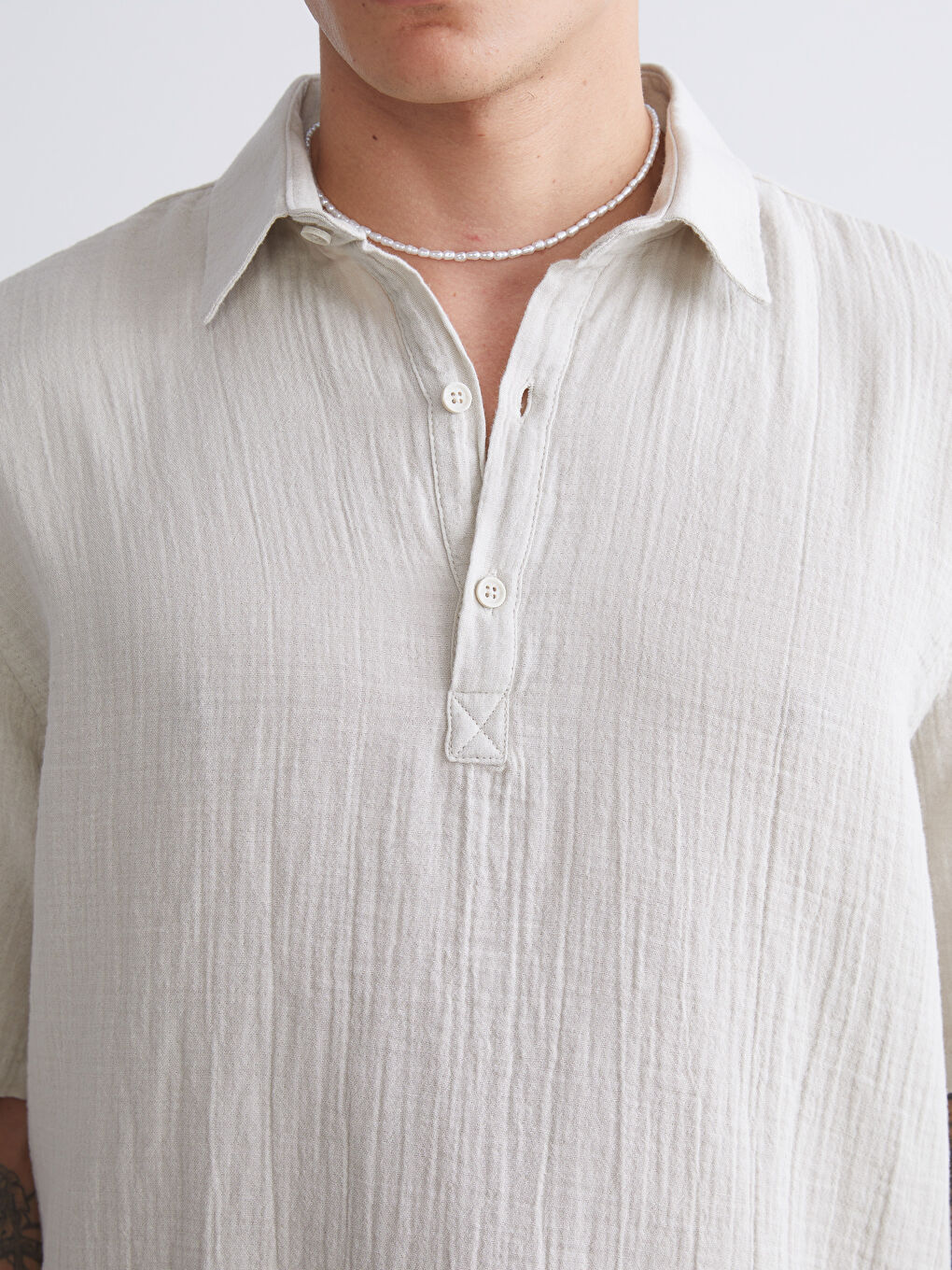 Gri Rahat Kalıp Kısa Kollu Müslin Erkek Gömlek-2