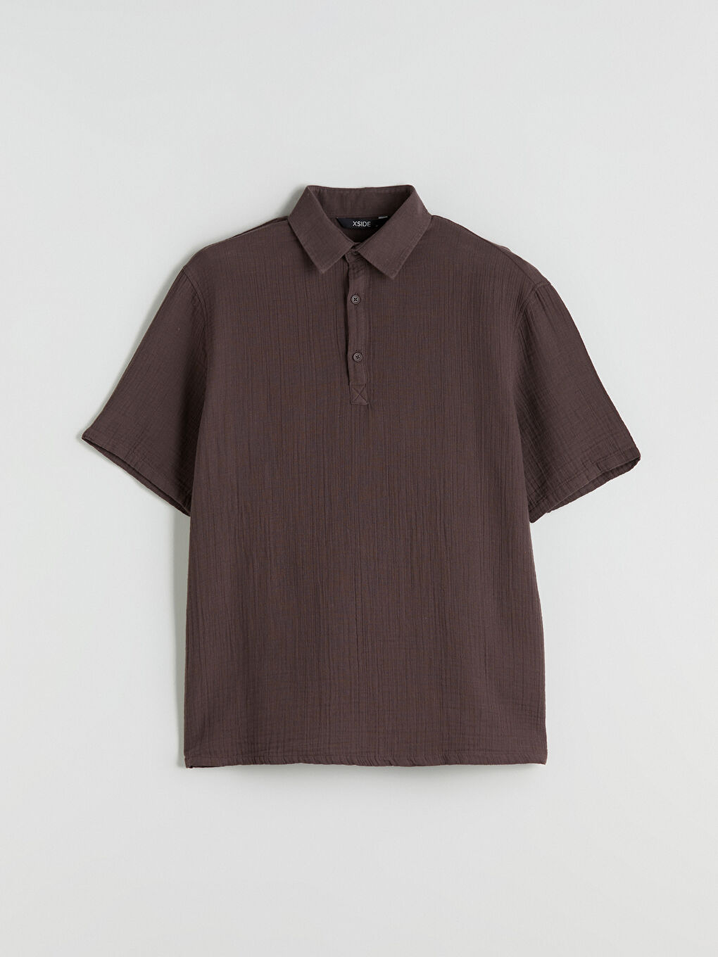 Kahverengi Rahat Kalıp Kısa Kollu Müslin Erkek Gömlek-4