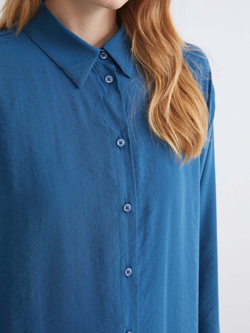 Petrol Modal Karışımlı Oversize Kadın Gömlek Tunik-2