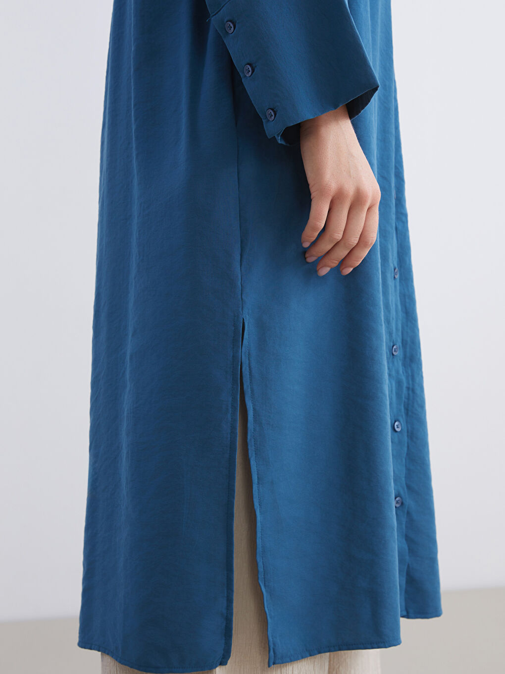 Petrol Modal Karışımlı Oversize Kadın Gömlek Tunik-3