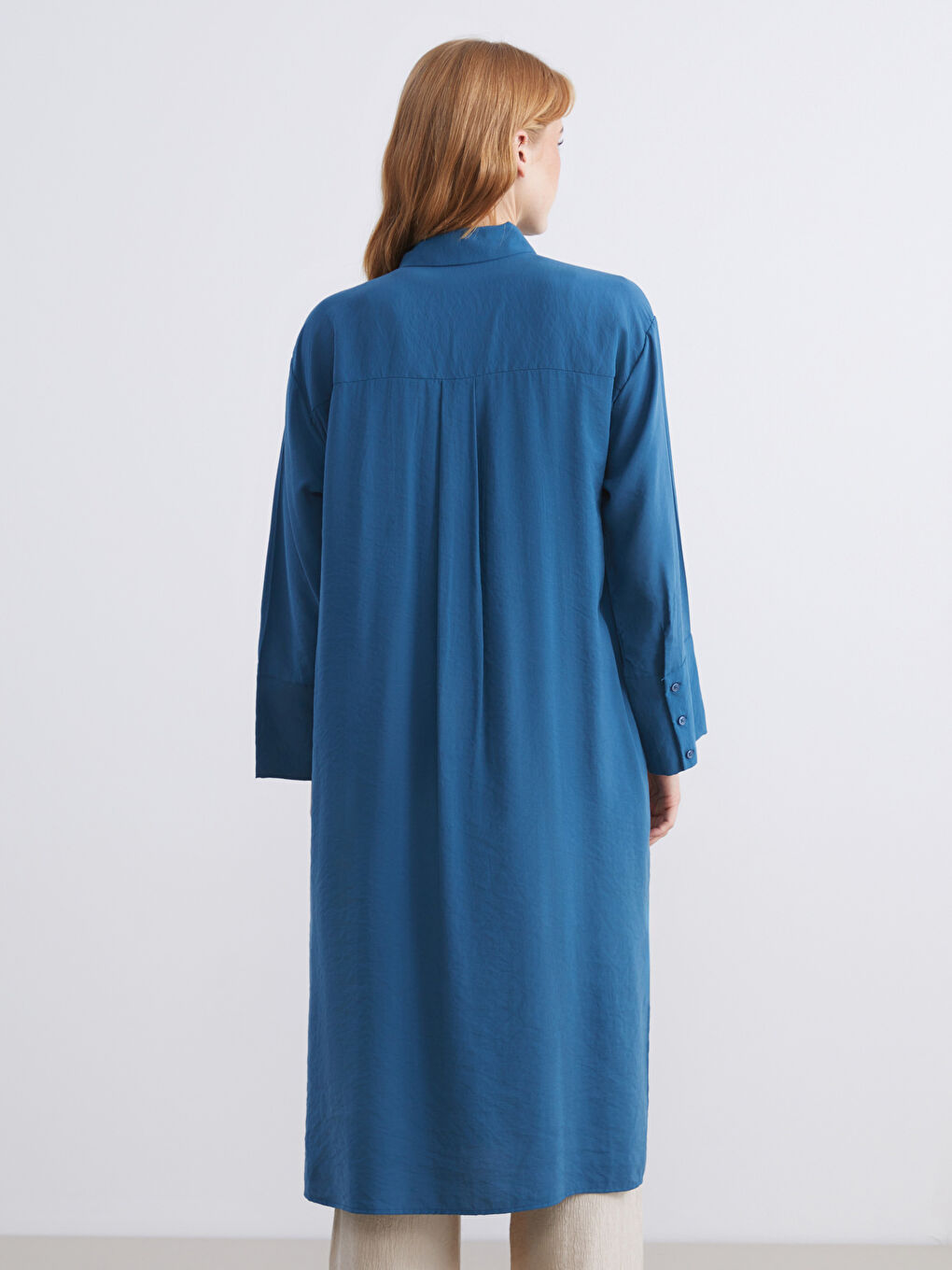 Petrol Modal Karışımlı Oversize Kadın Gömlek Tunik-4