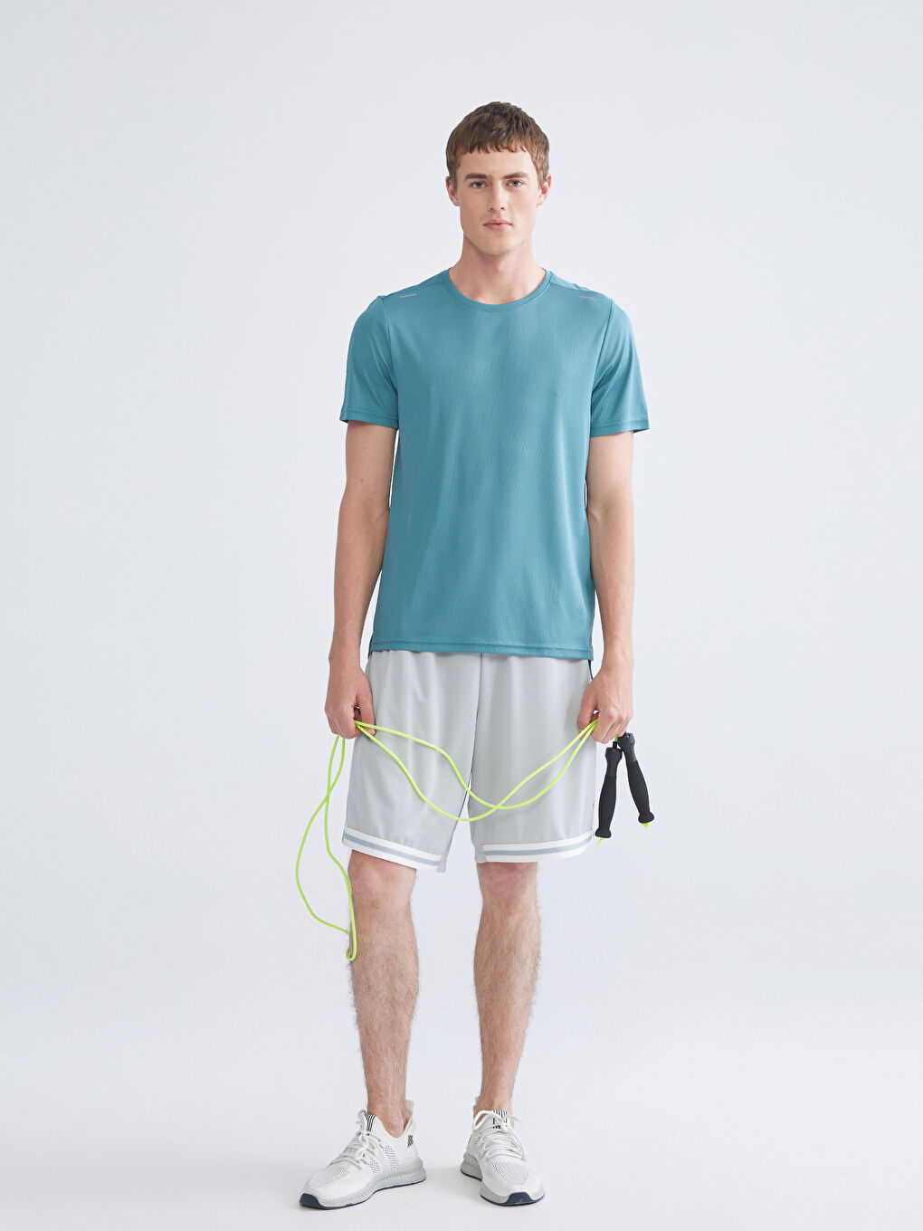 Turkuaz Bisiklet Yaka Erkek Spor Tişört-1