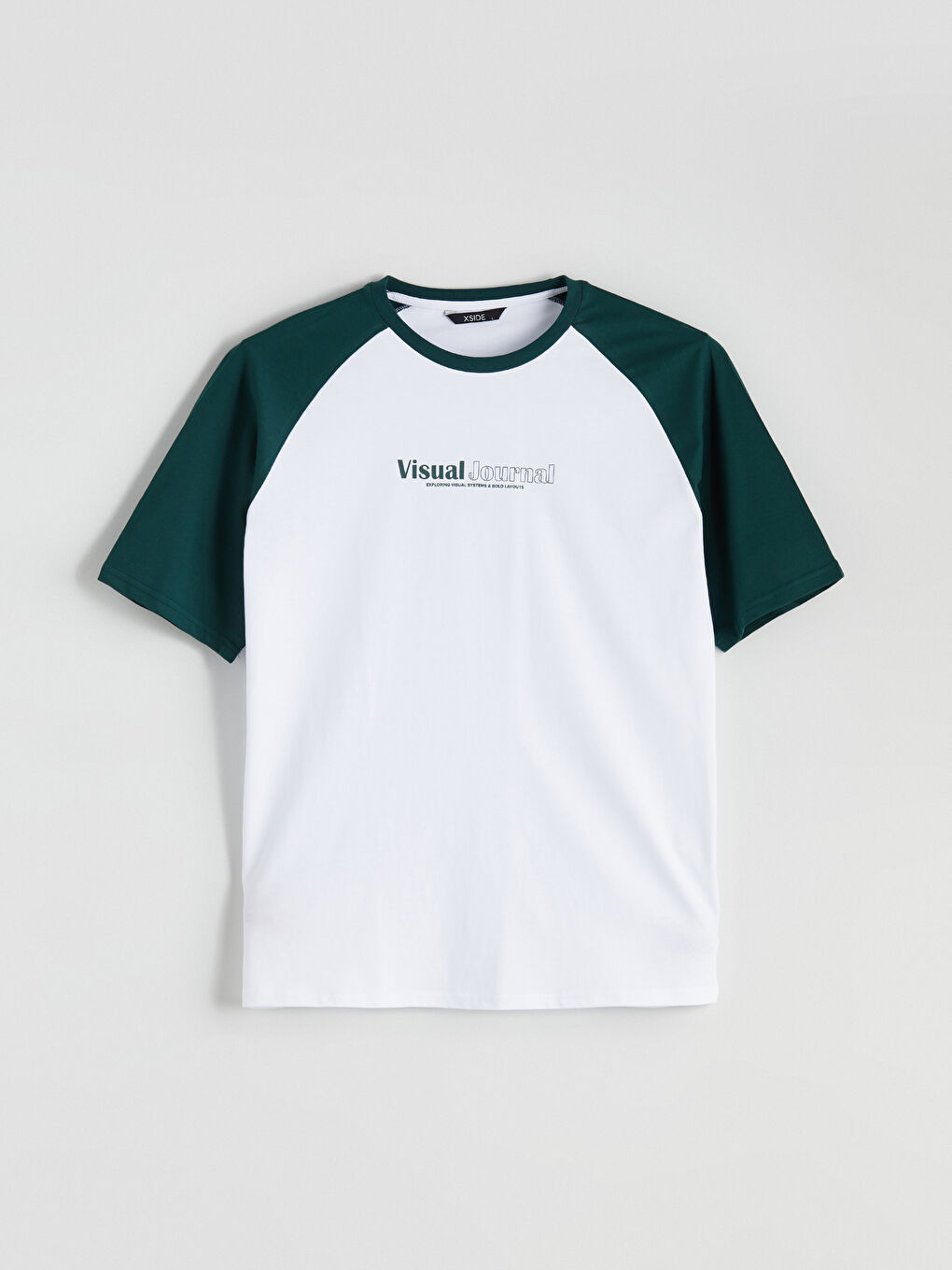 Yeşil Bisiklet Yaka Renk Bloklu Penye Erkek Tişört-4