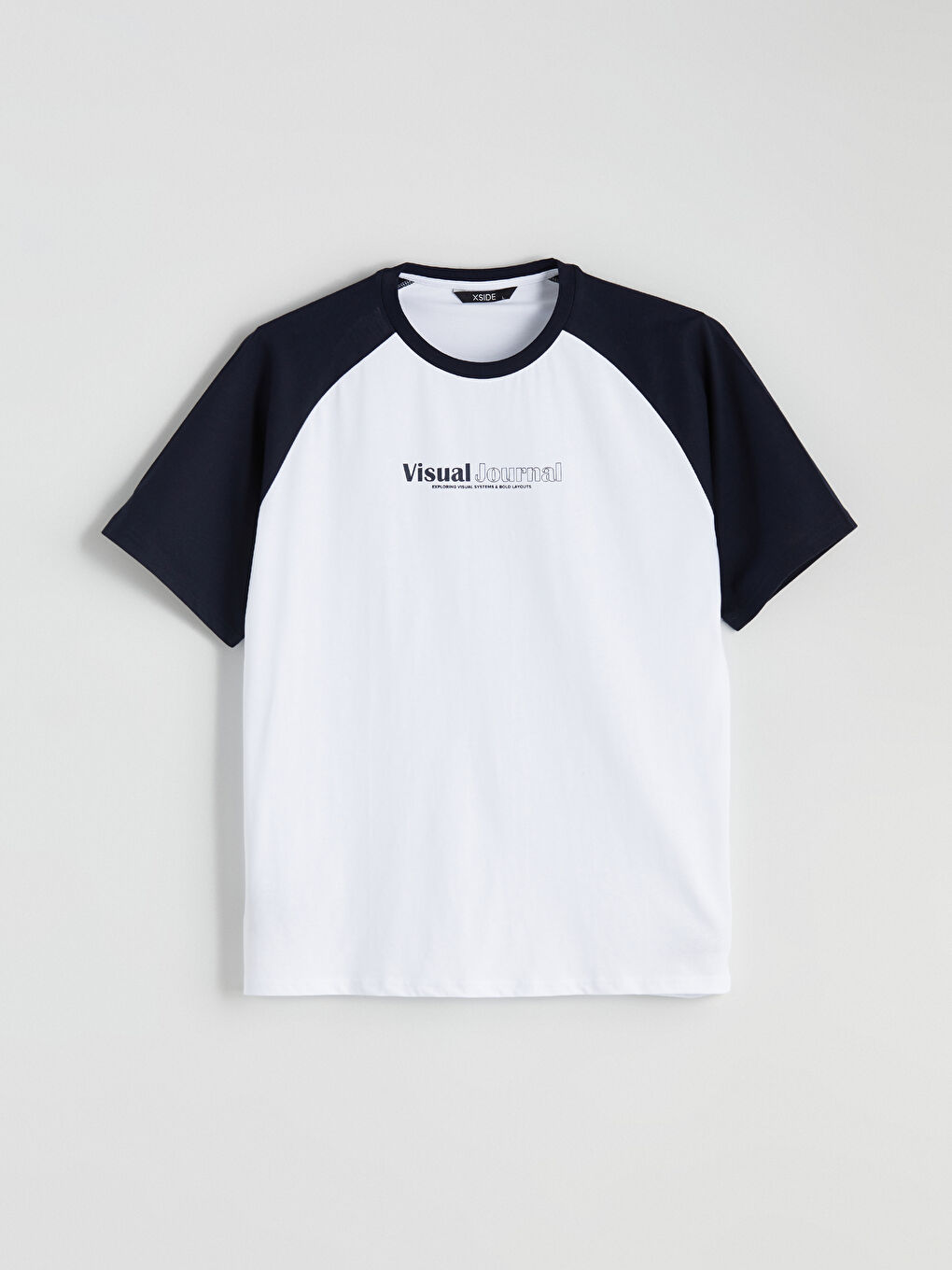 Lacivert Bisiklet Yaka Renk Bloklu Penye Erkek Tişört-4