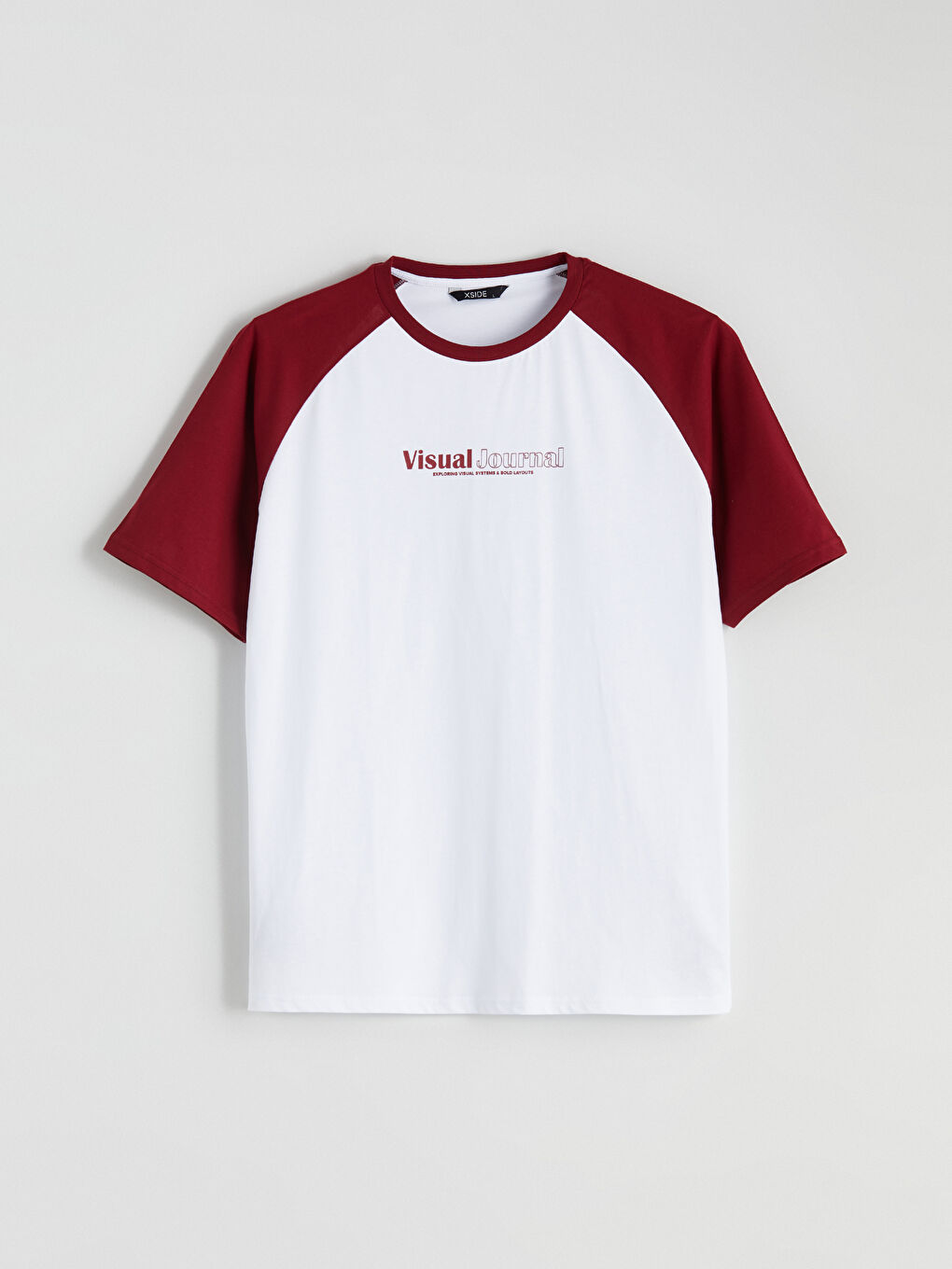 Kırmızı Bisiklet Yaka Renk Bloklu Penye Erkek Tişört-4