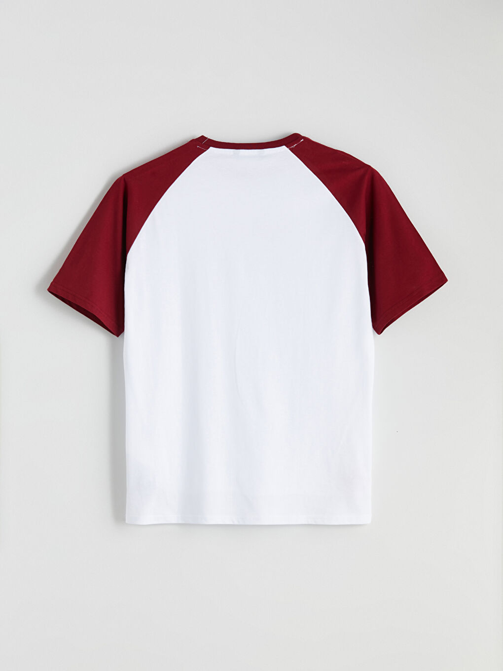 Kırmızı Bisiklet Yaka Renk Bloklu Penye Erkek Tişört-5
