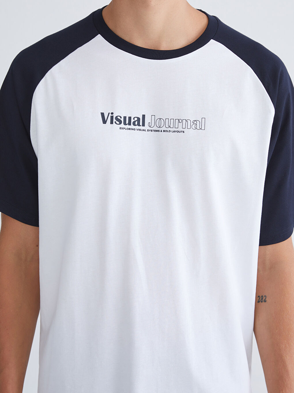 Lacivert Bisiklet Yaka Renk Bloklu Penye Erkek Tişört-2