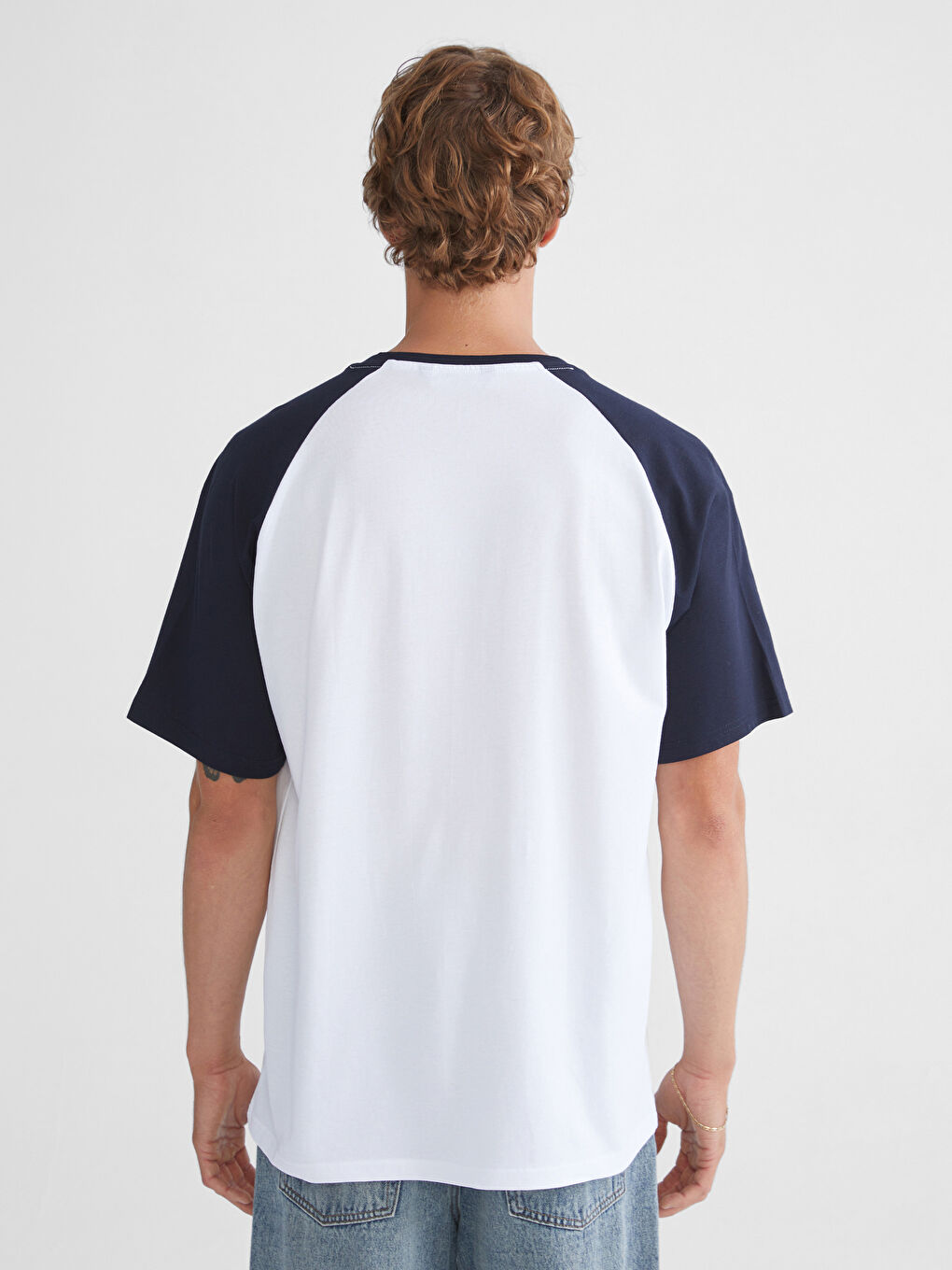 Lacivert Bisiklet Yaka Renk Bloklu Penye Erkek Tişört-3