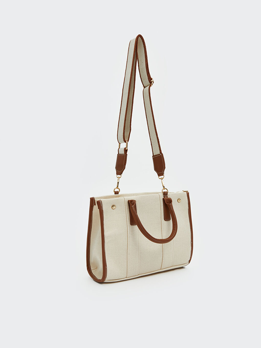 Bej Omuz Askılı Kadın Kanvas Çanta