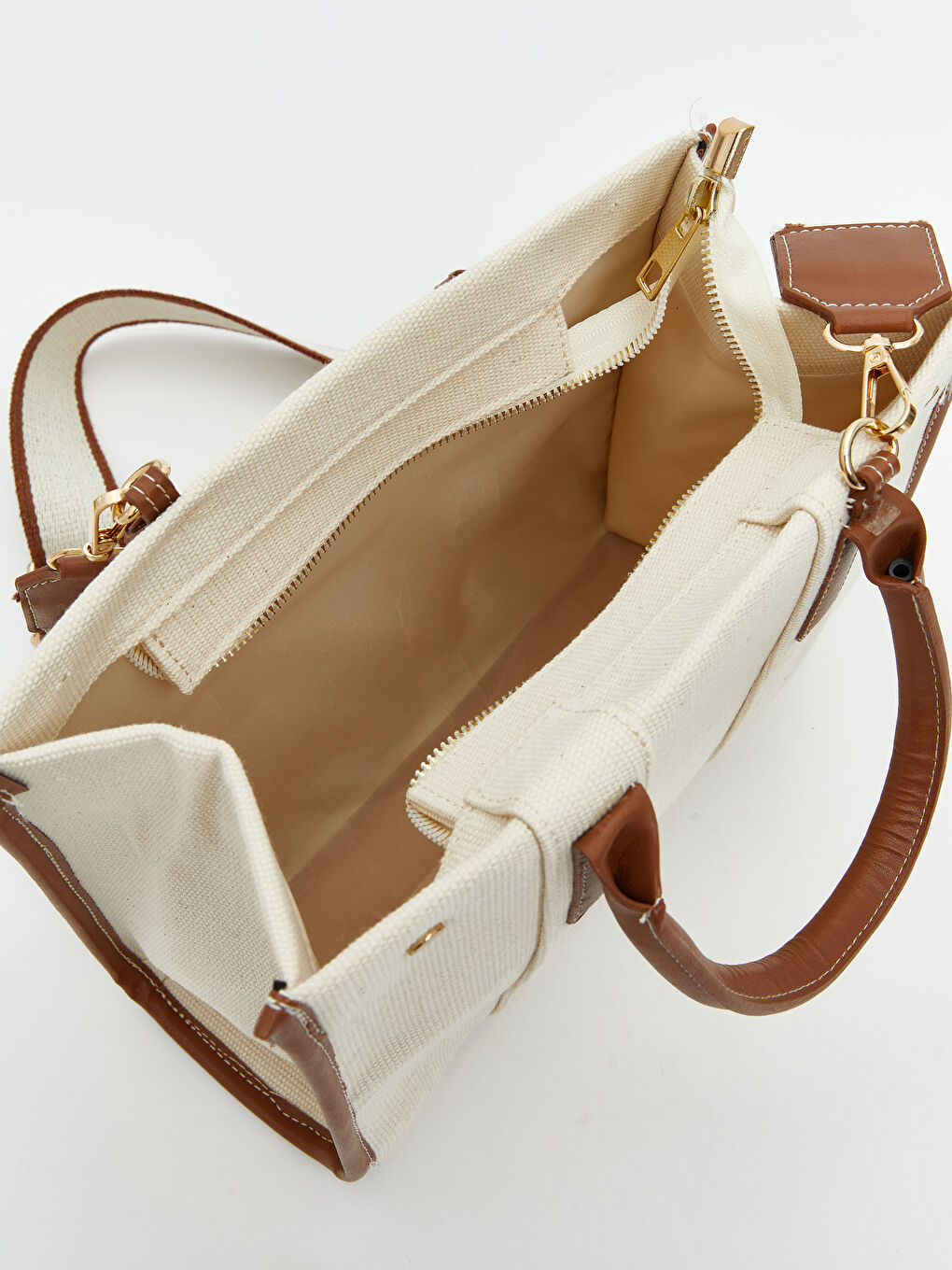 Bej Omuz Askılı Kadın Kanvas Çanta-3