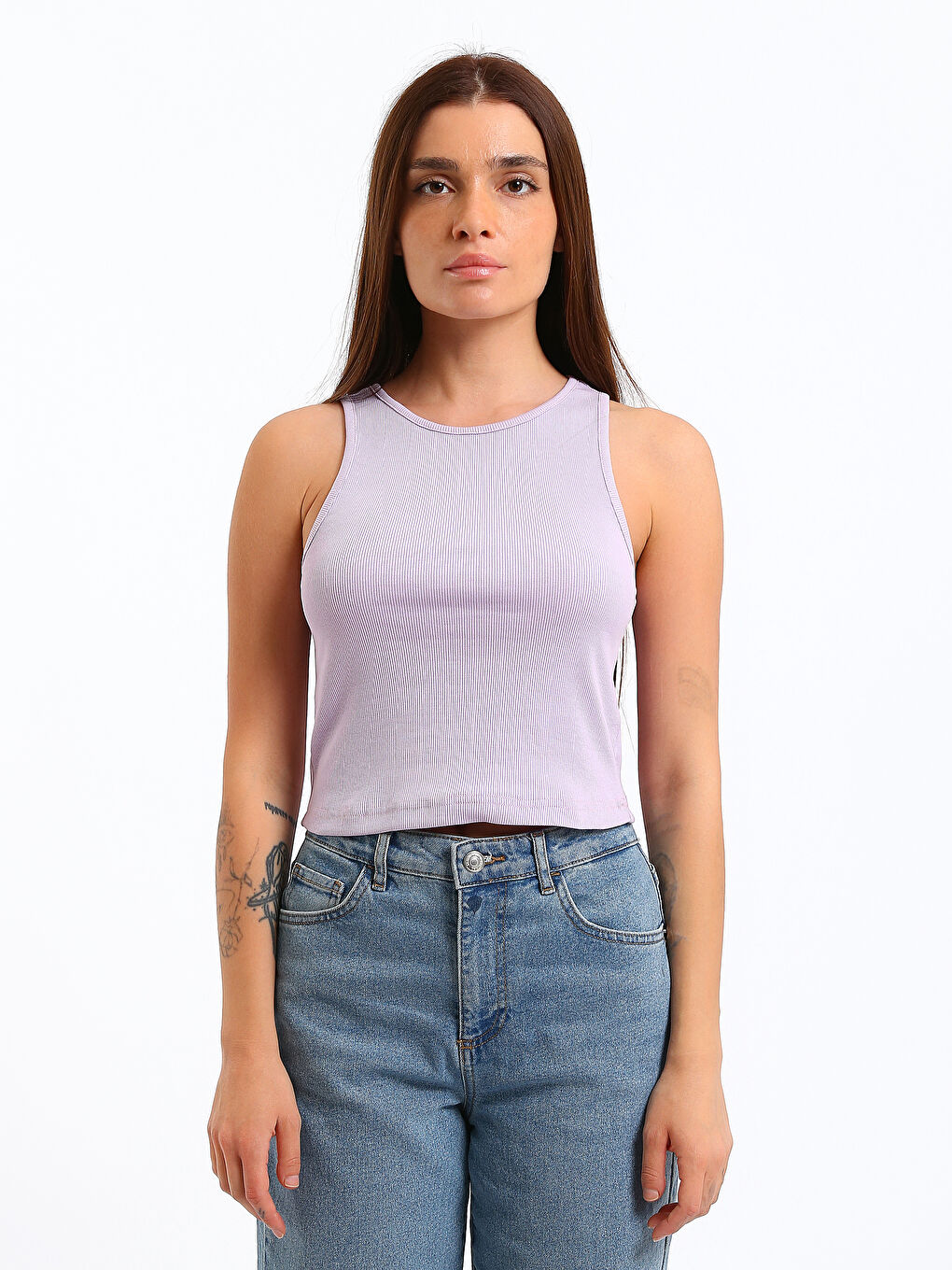 Crew Neck Textured Women's Crop Top