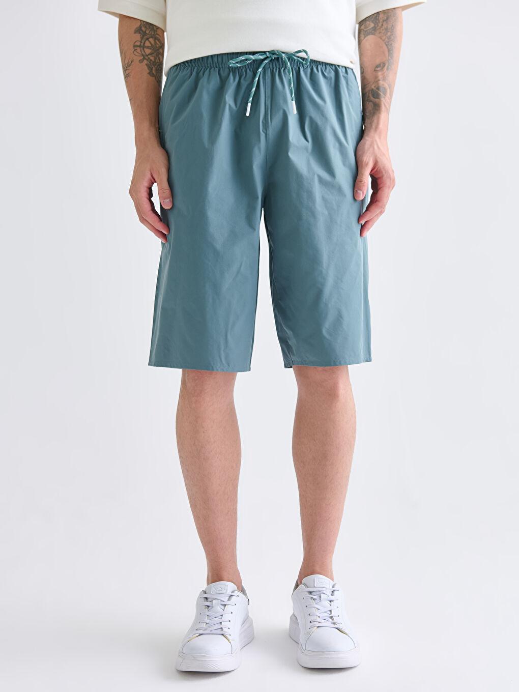 Yeşil Diz Altı Boy Erkek Deniz Şortu-1