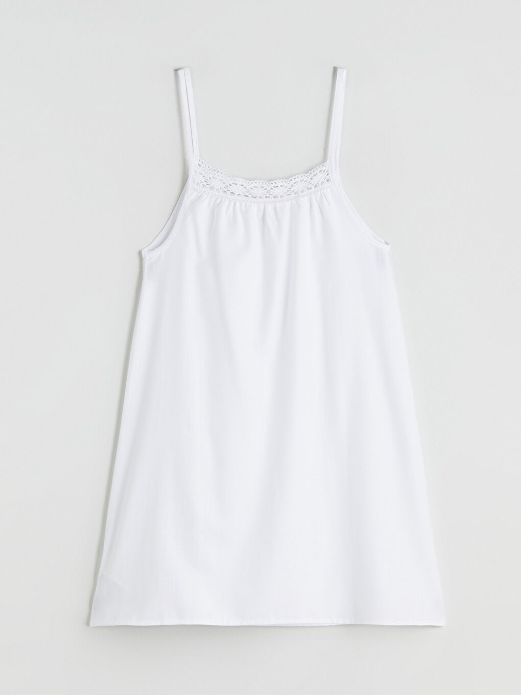 Ekru Kare Yaka Dantel Detaylı Kadın Gecelik-5