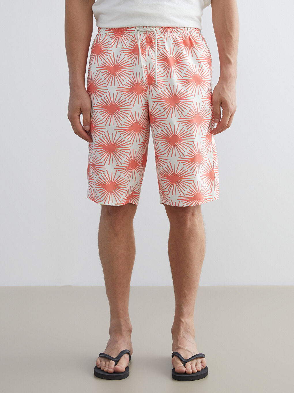 Mercan Diz Altı Boy Desenli Erkek Deniz Şortu-1