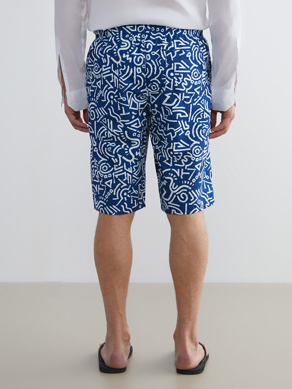 Mavi Diz Altı Boy Desenli Erkek Deniz Şortu-3