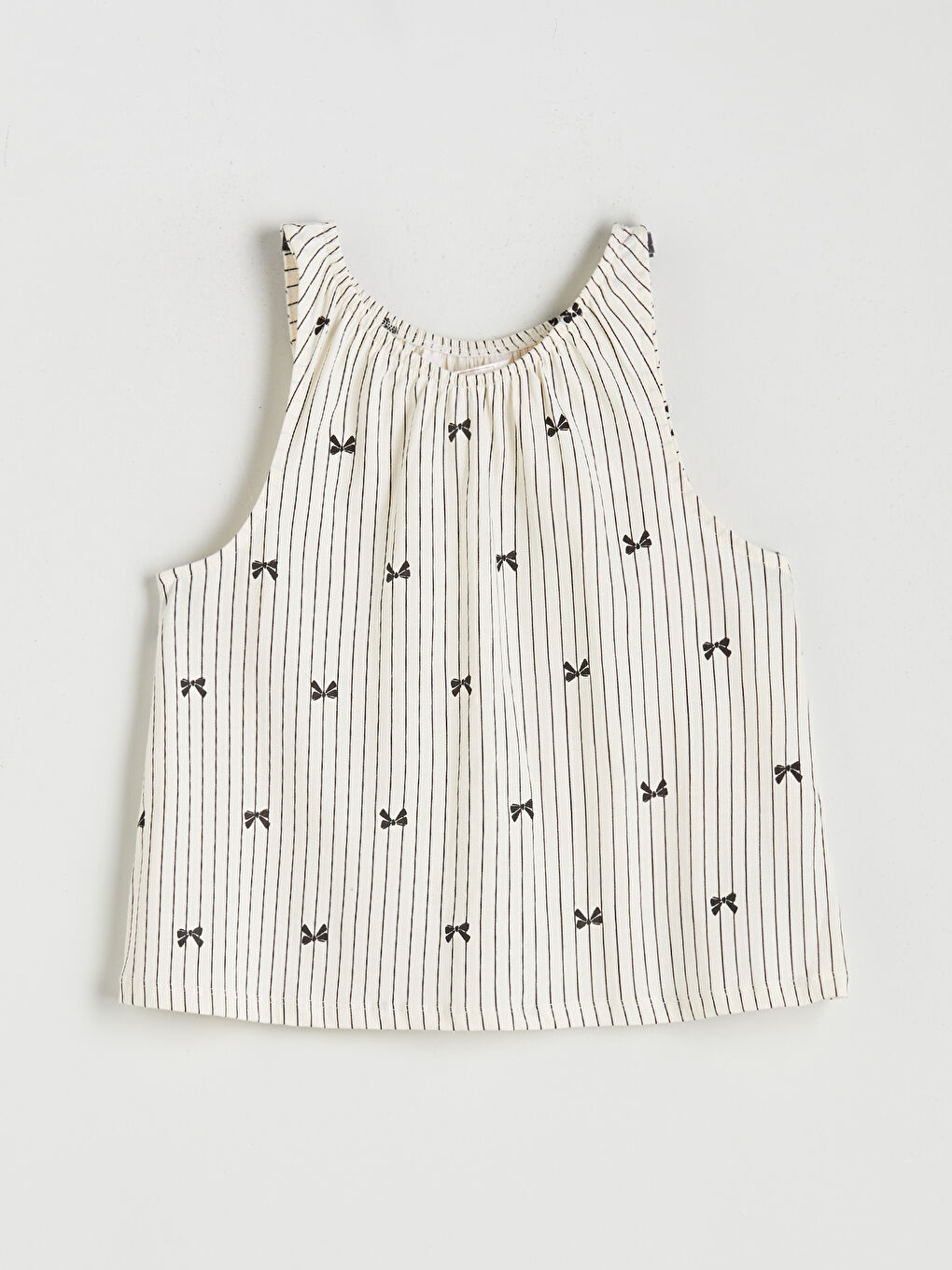 Ekru U Yaka Çizgili Kadın Şortlu Pijama Takımı-5