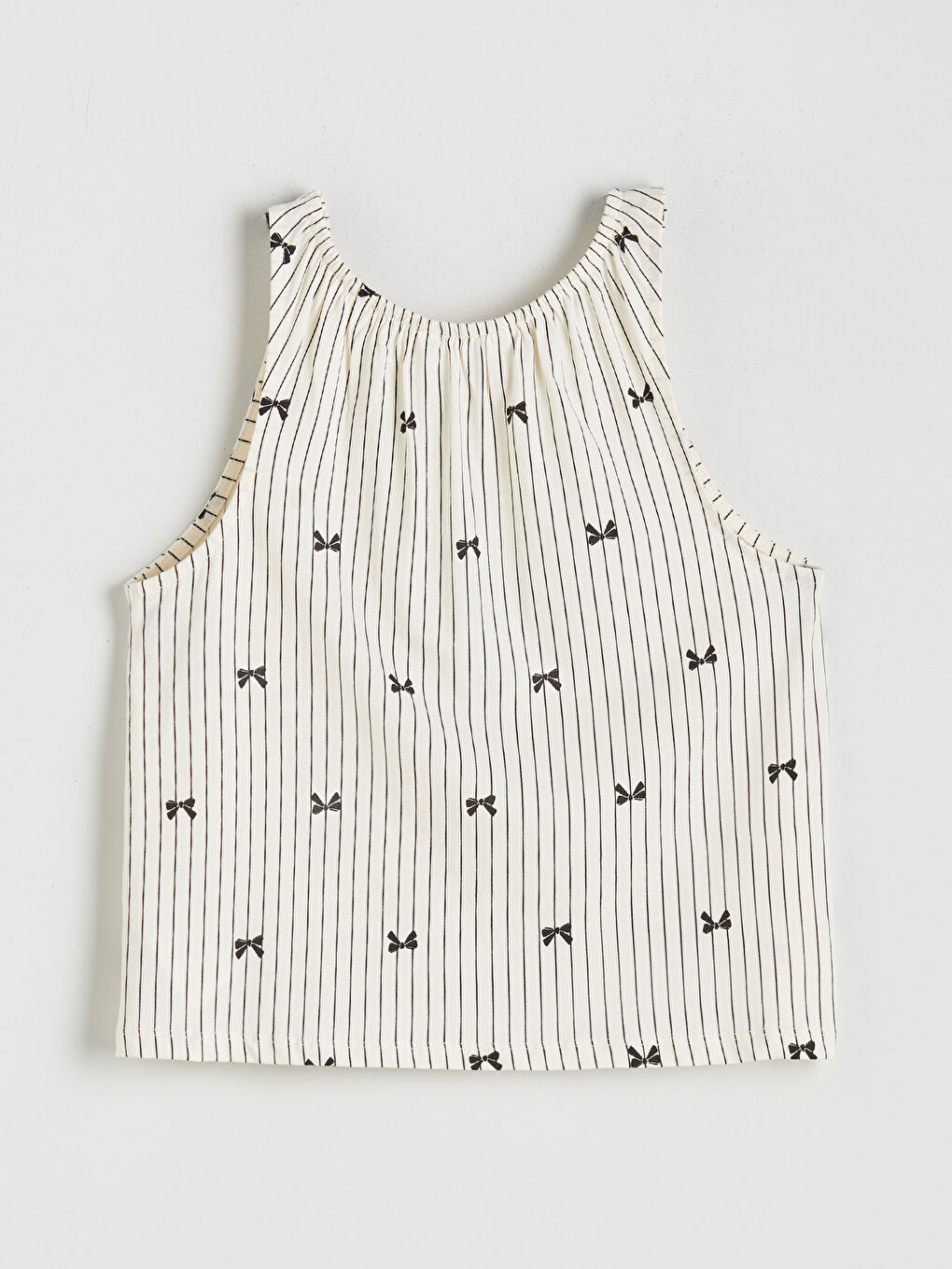 Ekru U Yaka Çizgili Kadın Şortlu Pijama Takımı-7