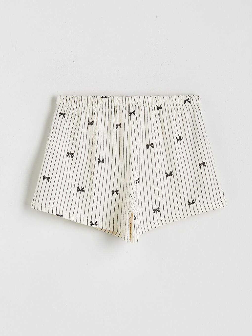 Ekru U Yaka Çizgili Kadın Şortlu Pijama Takımı-8