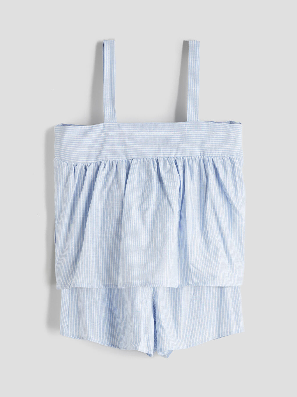 Mavi Kare Yaka Çizgili Kadın Şortlu Pijama Takımı-4