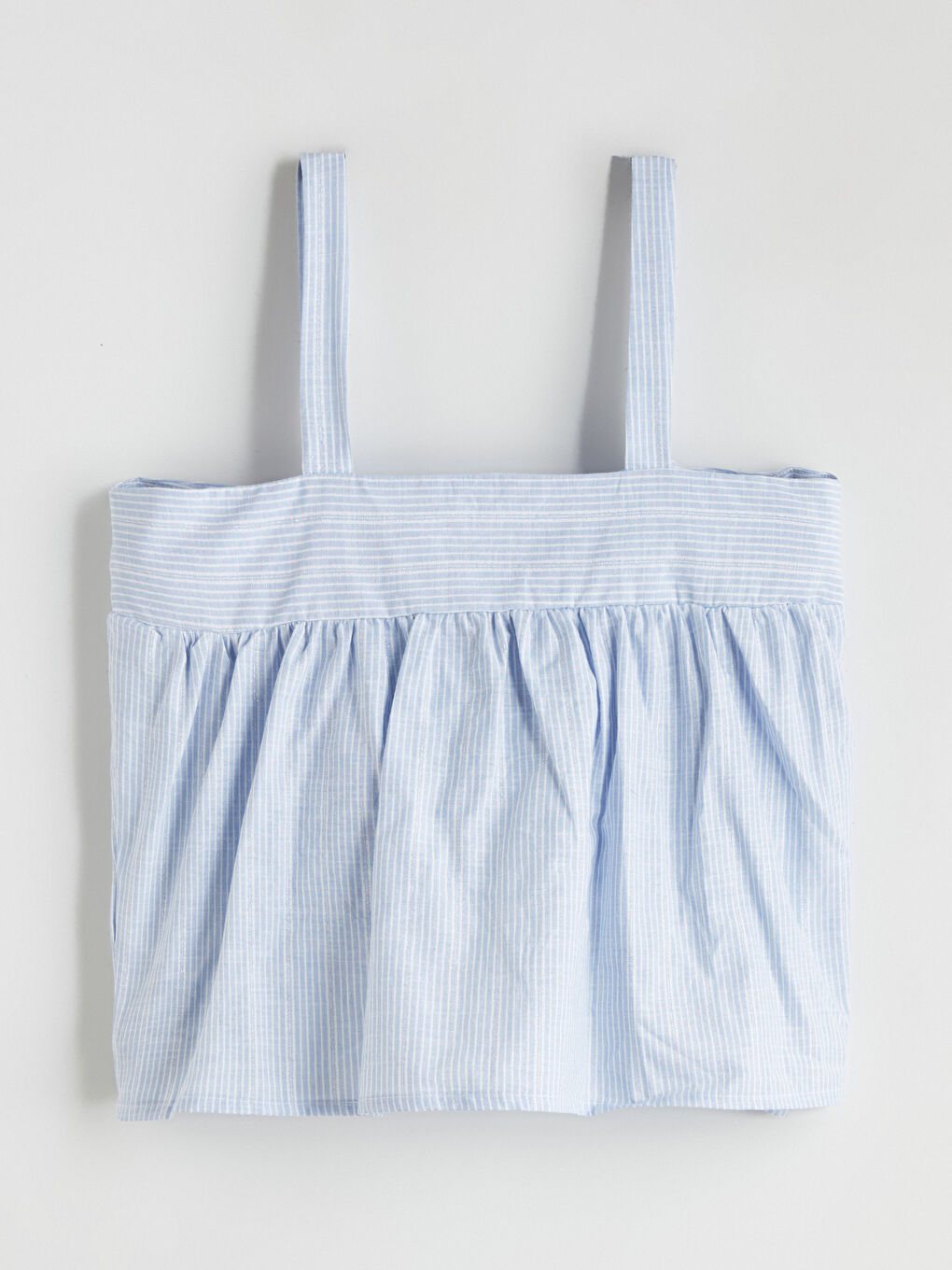 Mavi Kare Yaka Çizgili Kadın Şortlu Pijama Takımı-5