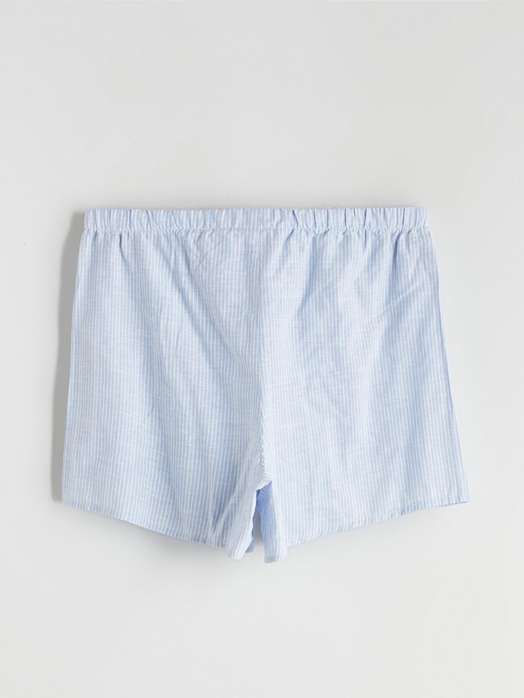 Mavi Kare Yaka Çizgili Kadın Şortlu Pijama Takımı-8