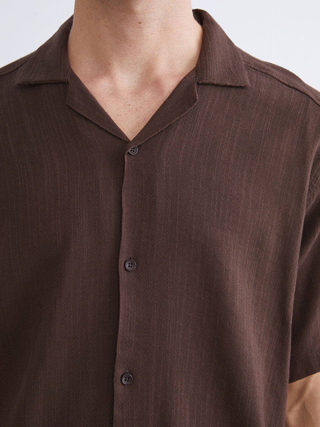 Mürdüm Regular Fit Resort Yaka Keten Karışımlı Erkek Gömlek-2