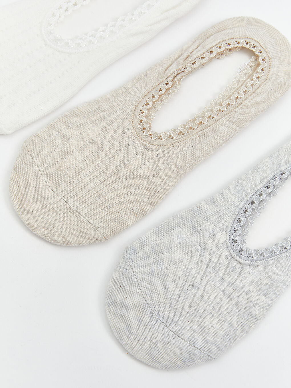 Beyaz Kadın Düz Babet Çorap 3'lü-1