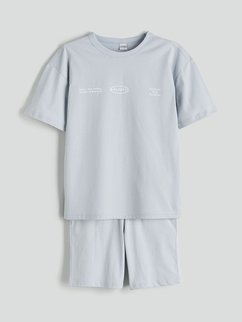 Gri Bisiklet Yaka Erkek Çocuk Tişört ve Şort-1