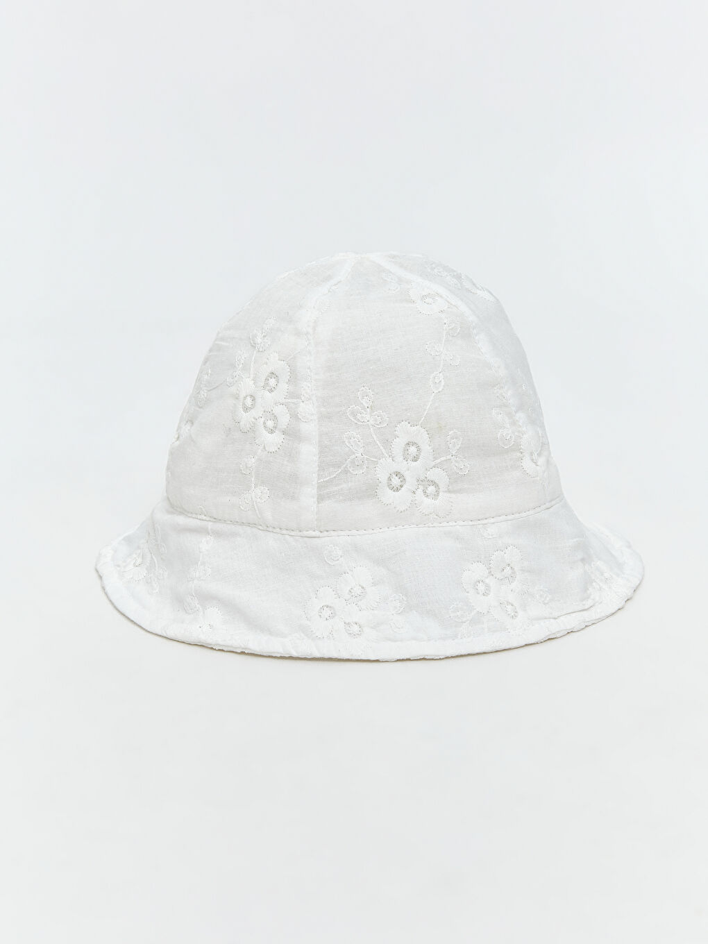 Ekru Çiçek Nakışlı Kız Bebek Bucket Şapka