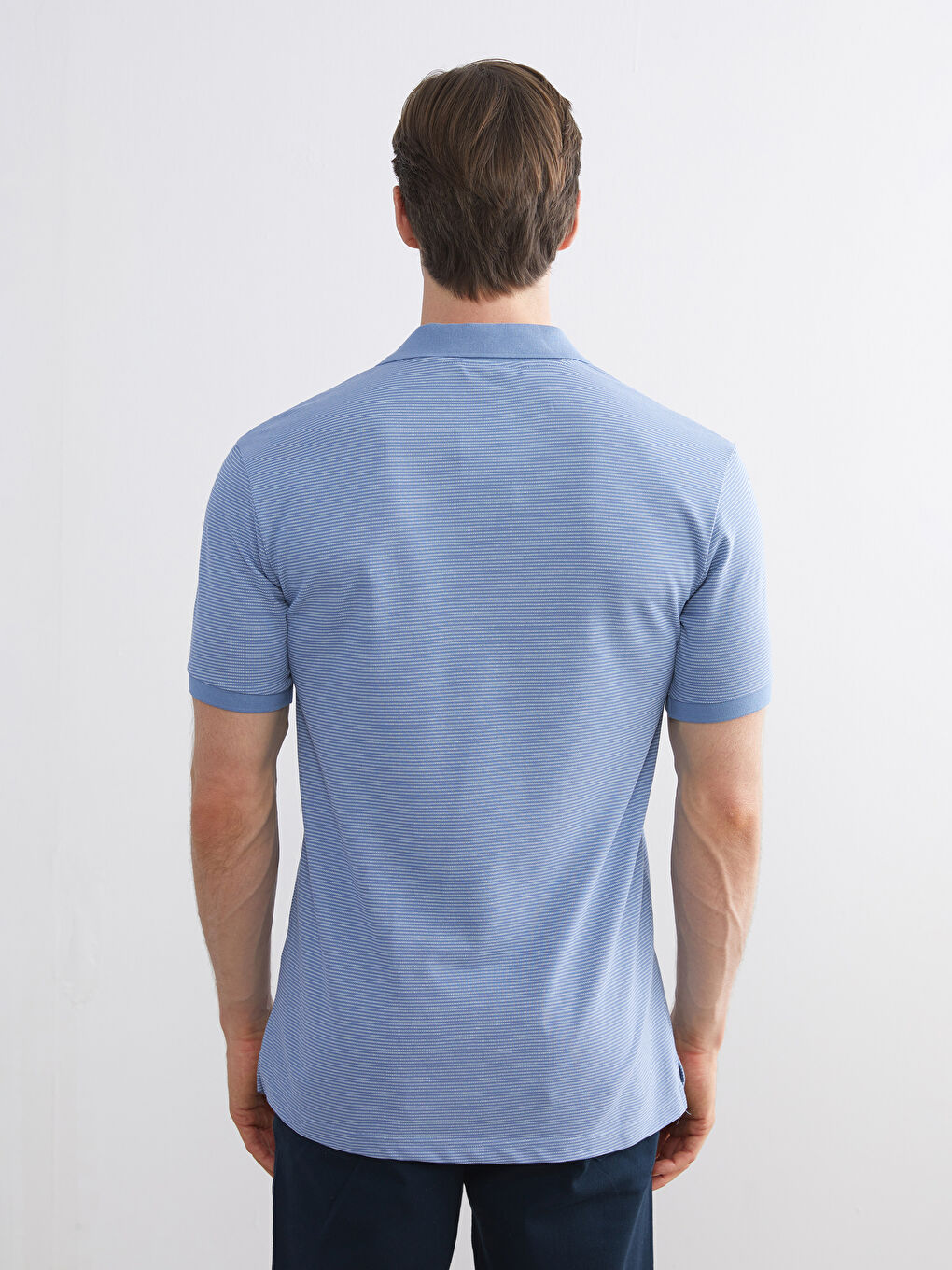 Mavi Polo Yaka Çizgili Penye Erkek Tişört-4