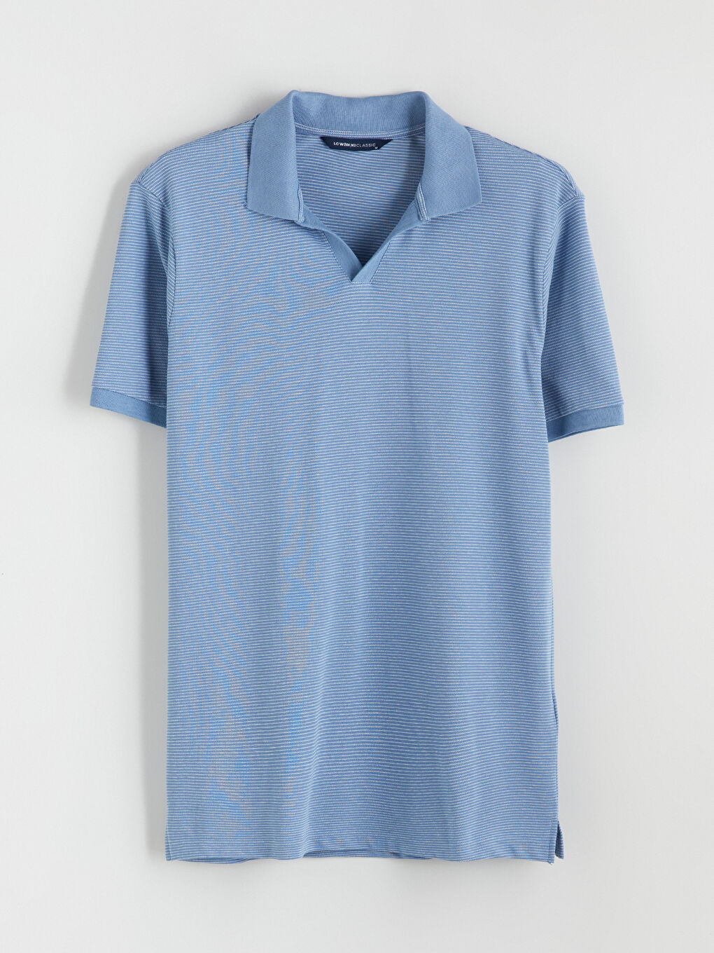 Mavi Polo Yaka Çizgili Penye Erkek Tişört-5