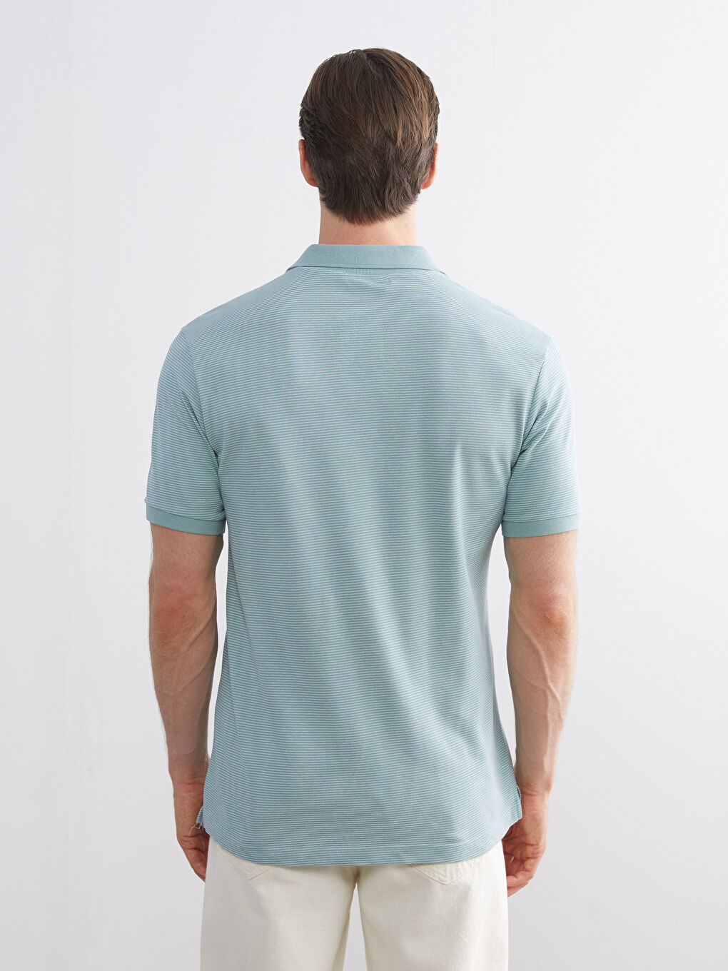 Yeşil Polo Yaka Çizgili Penye Erkek Tişört-3