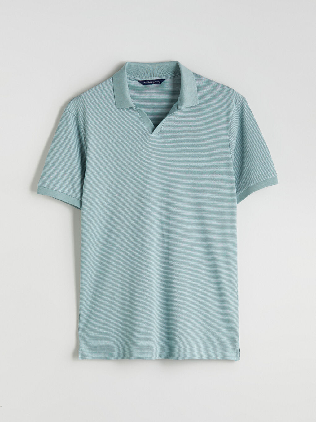 Yeşil Polo Yaka Çizgili Penye Erkek Tişört-4