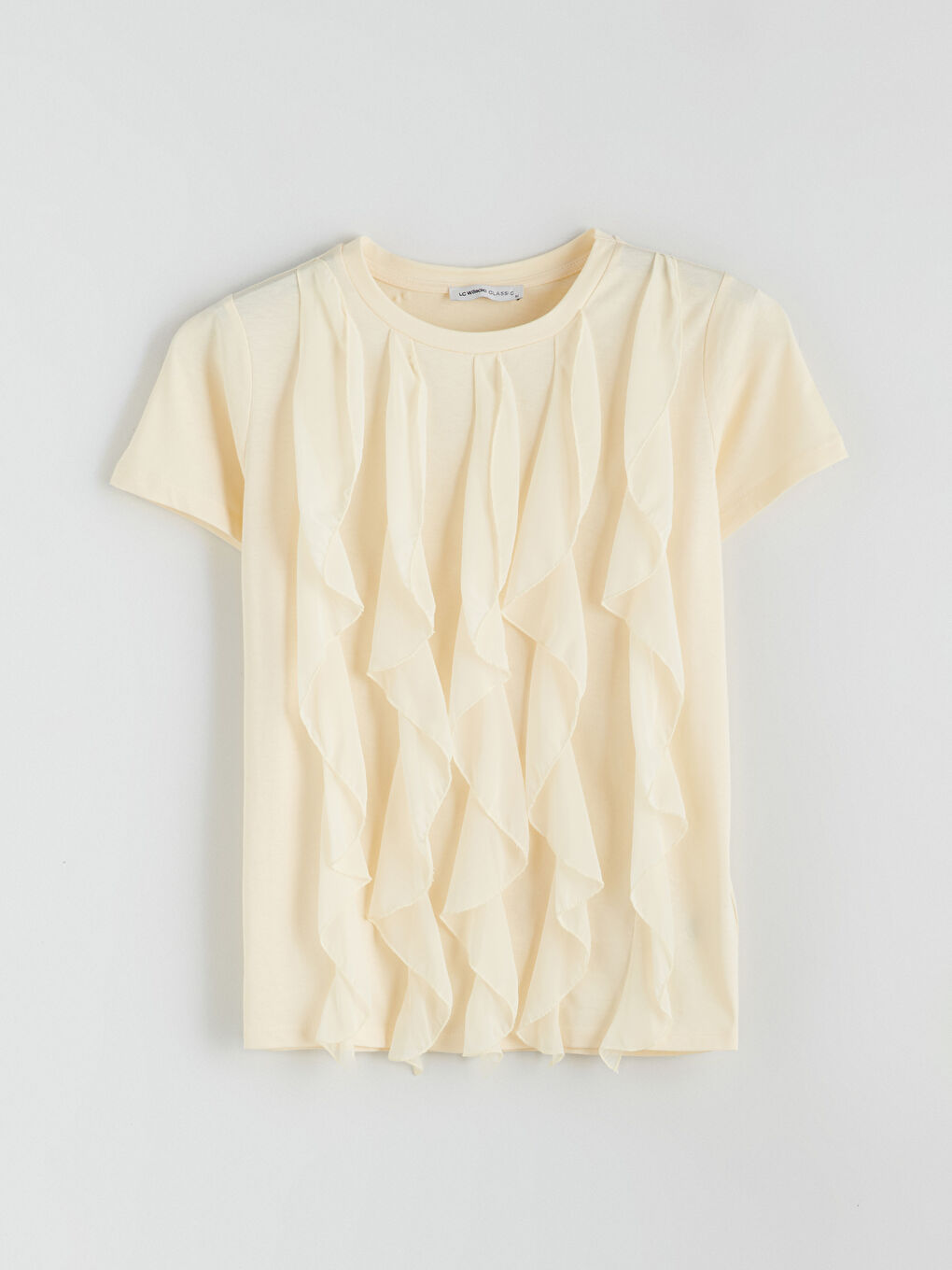 Bej Bisiklet Yaka Fırfırlı Bluz-4