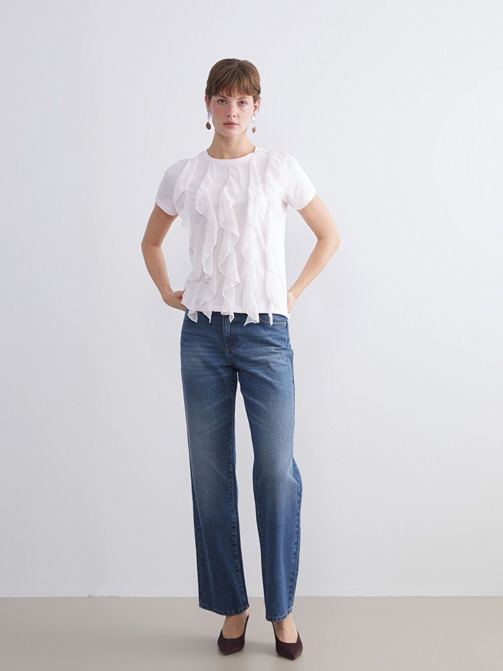 Pembe Bisiklet Yaka Fırfırlı Bluz-1