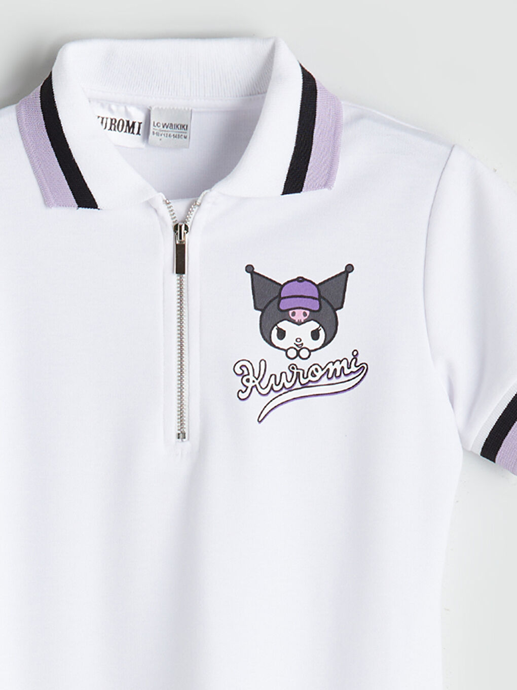 Beyaz Polo Yaka Kuromi Baskılı Kız Çocuk Elbise-2