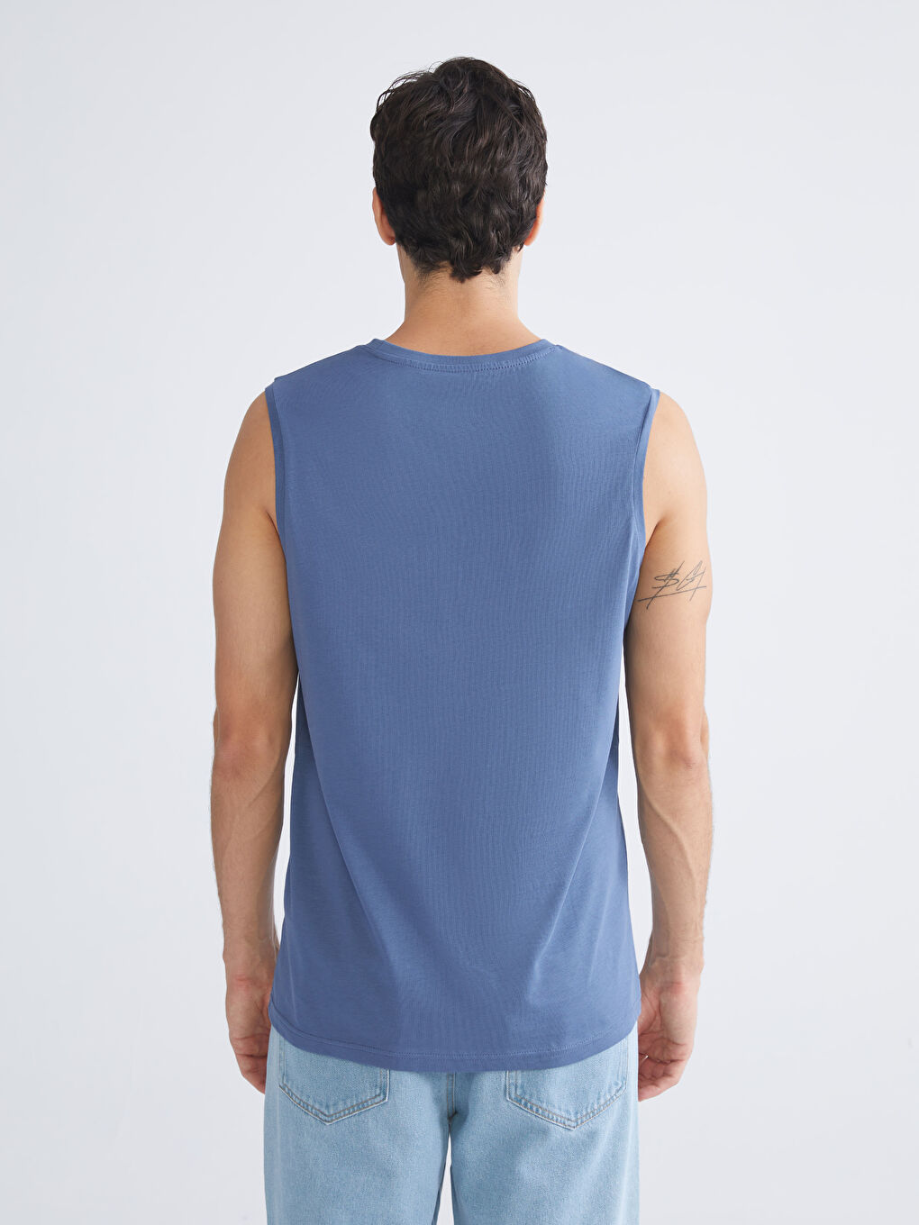 İndigo Bisiklet Yaka Baskılı Erkek Kolsuz Tişört-3