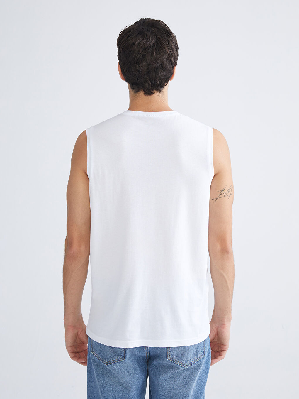 Ekru Bisiklet Yaka Baskılı Penye Erkek Kolsuz Tişört-3