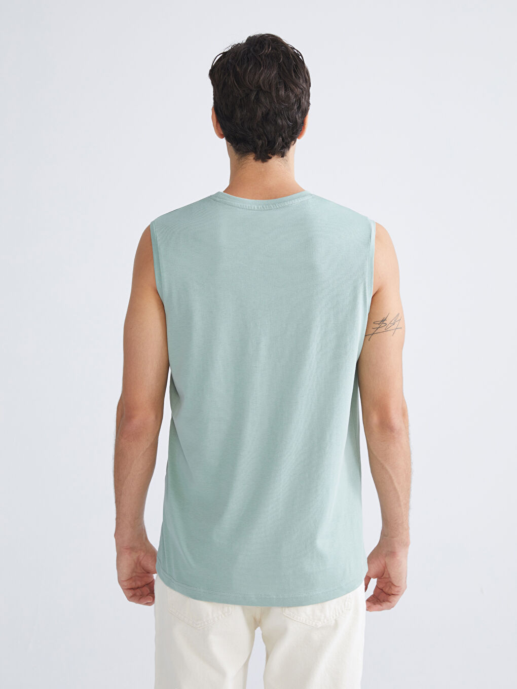 Yeşil Bisiklet Yaka Baskılı Penye Erkek Kolsuz Tişört-3