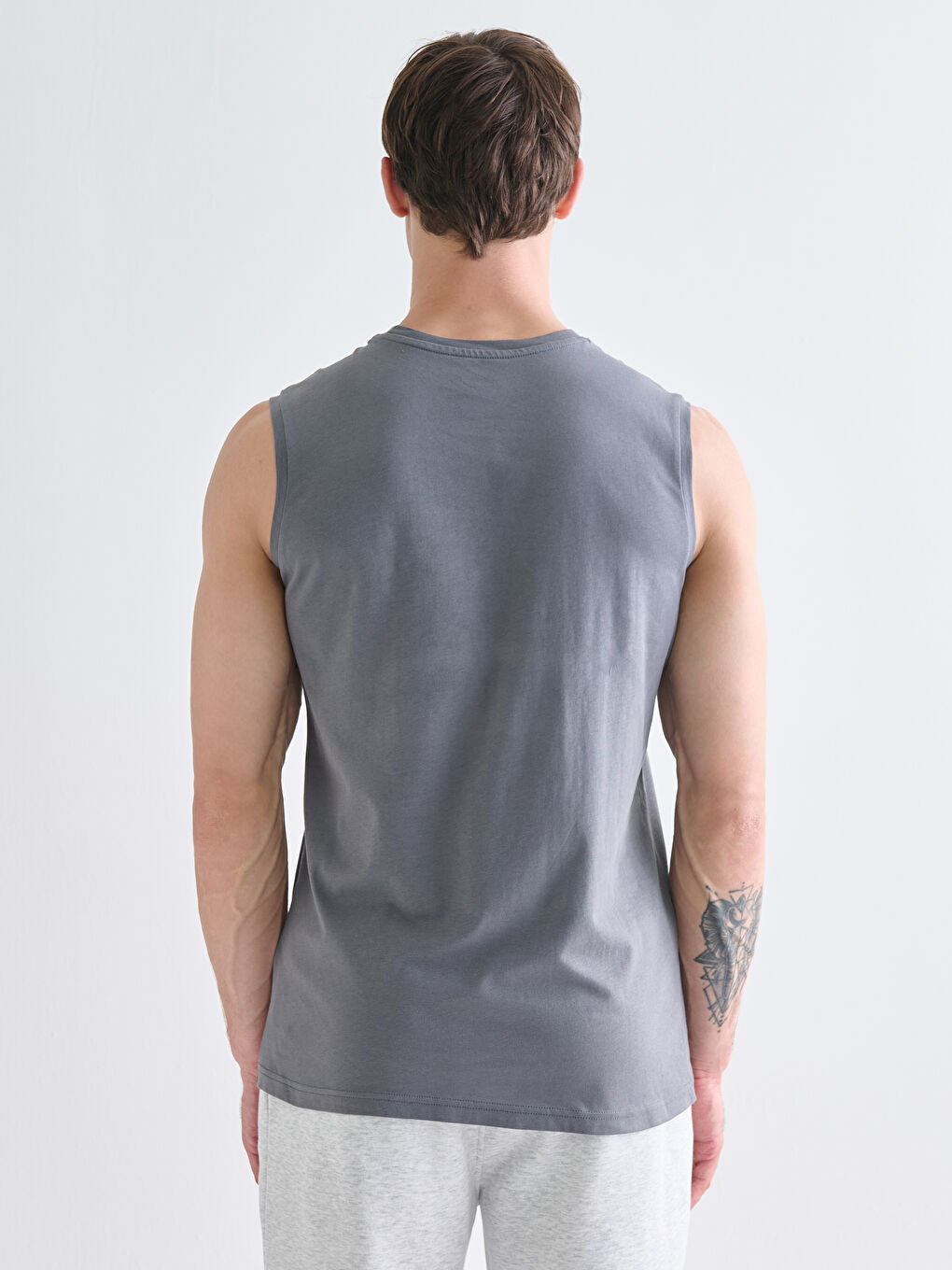 Antrasit Bisiklet Yaka Baskılı Penye Erkek Kolsuz Tişört-7