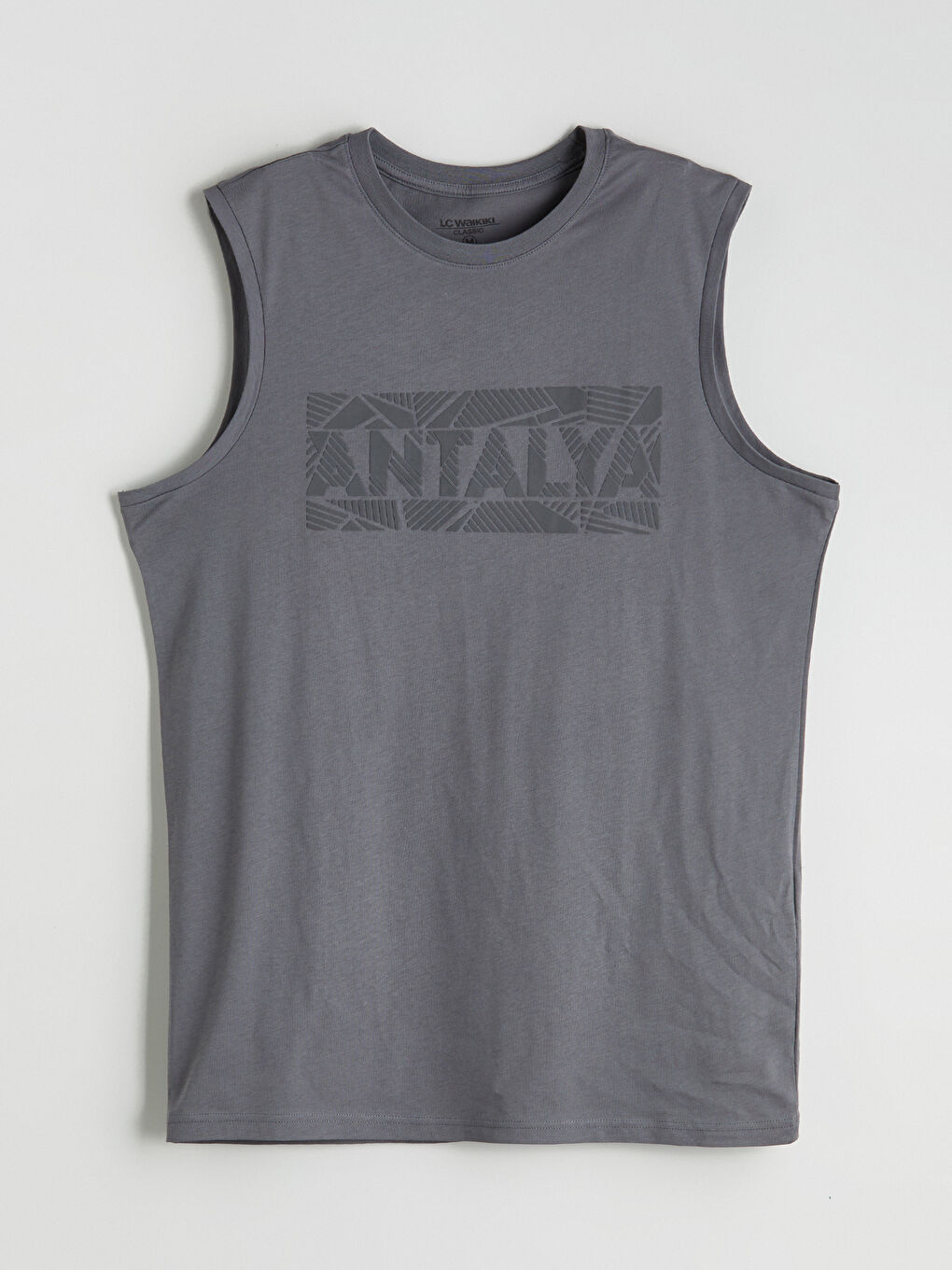 Antrasit Bisiklet Yaka Baskılı Penye Erkek Kolsuz Tişört-8