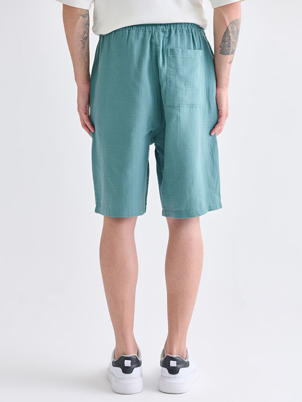 Petrol Rahat Kalıp Müslin Erkek Şort-3